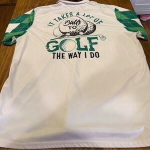 Mens White & Green Golf Graphic Polo Shirt